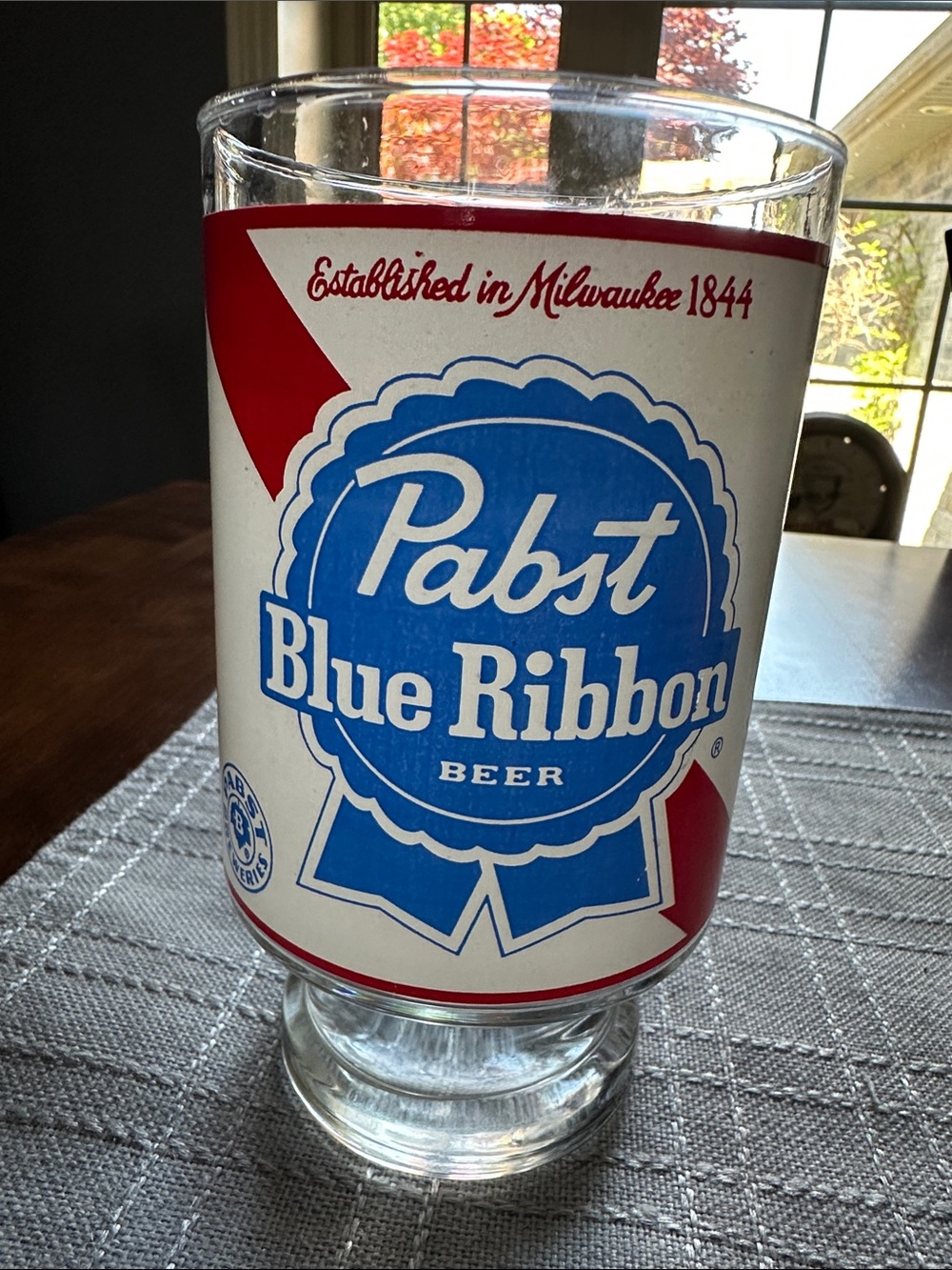 Vintage Pabst Blue Ribbon Logo Glass - Blue, Red, White